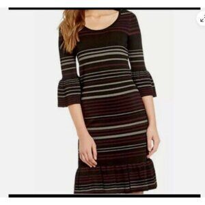 Max Studio Striped Knit sweater Dress Bell Sleeves Ruffle Size Large new $148